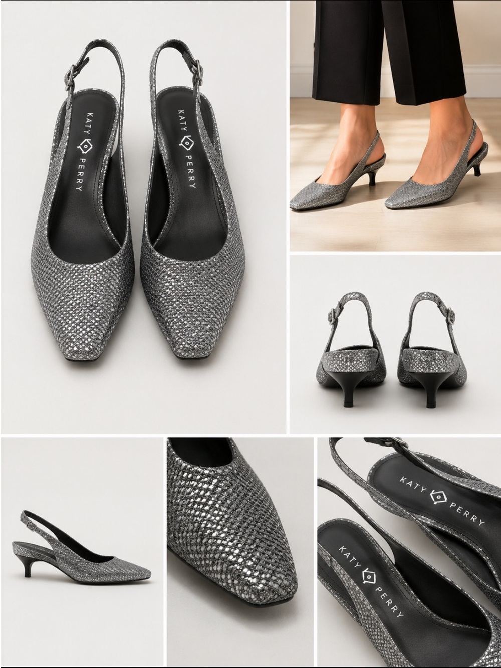 Katy Perry Collections Silver Glitter Slingback Pumps